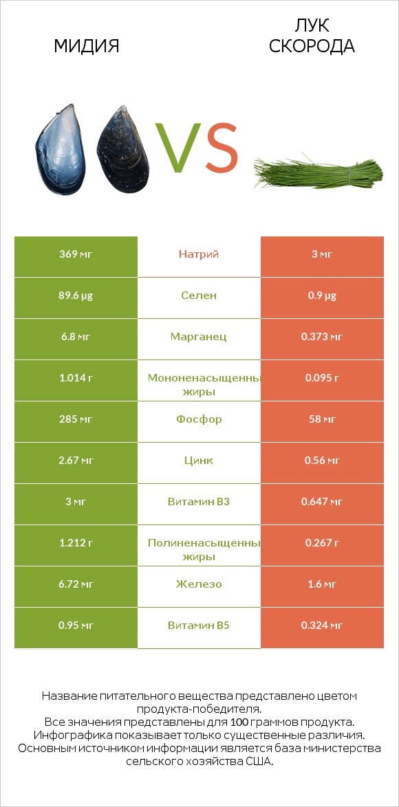 Мидия vs Лук скорода infographic