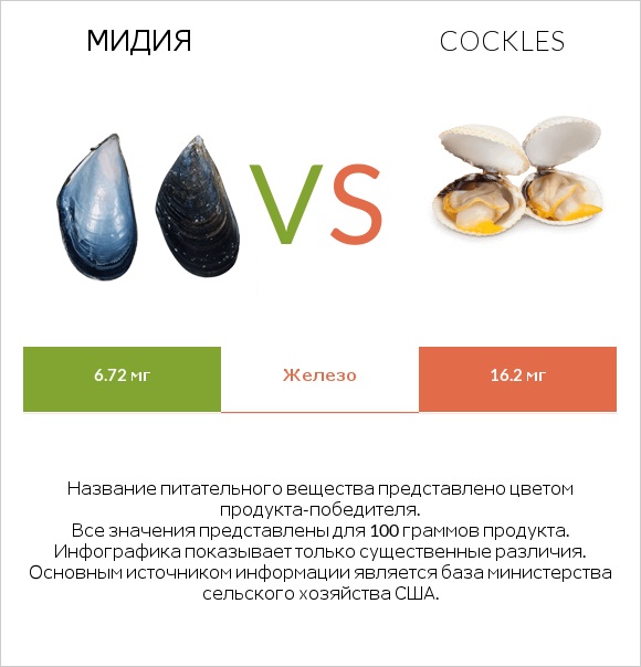 Мидия vs Cockles infographic