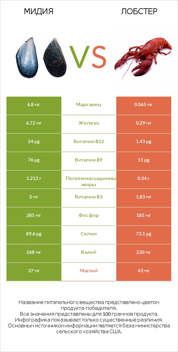 Мидия vs Лобстер infographic