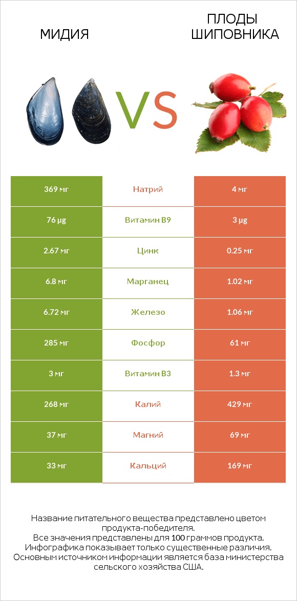 Мидия vs Плоды шиповника infographic