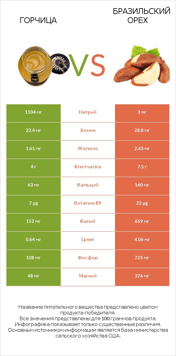 Горчица vs Бразильский орех infographic