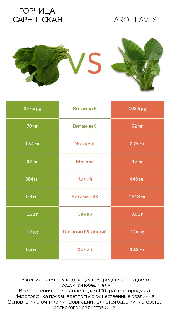 Горчица сарептская vs Taro leaves infographic