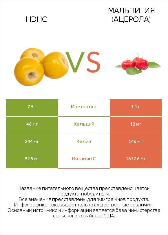 Нэнс vs Мальпигия (ацерола) infographic