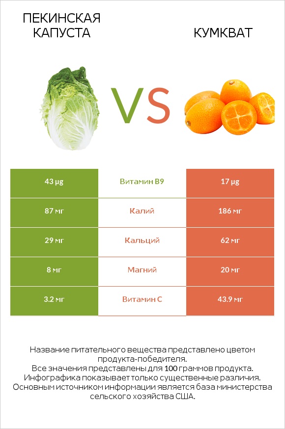 Пекинская капуста vs Кумкват infographic