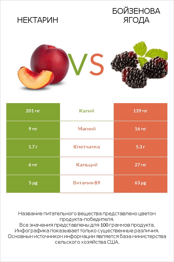 Нектарин vs Бойзенова ягода infographic