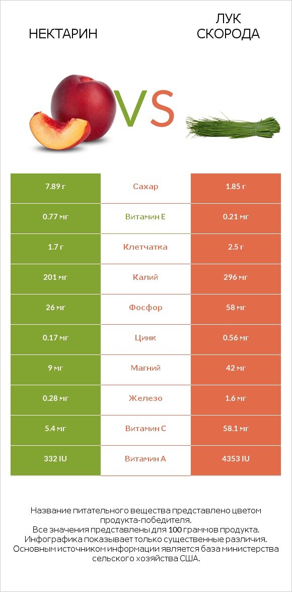 Нектарин vs Лук скорода infographic