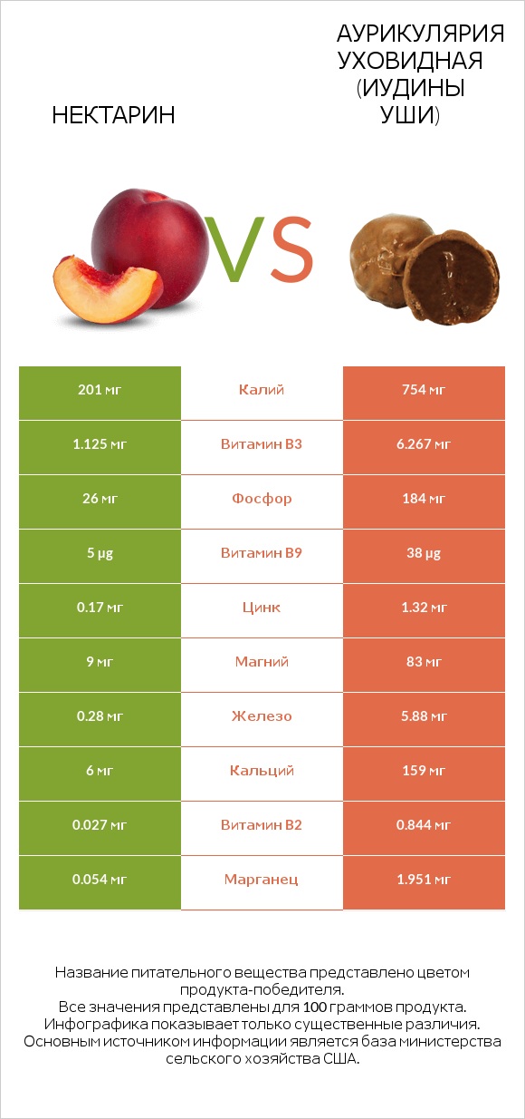 Нектарин vs Аурикулярия уховидная (Иудины уши) infographic