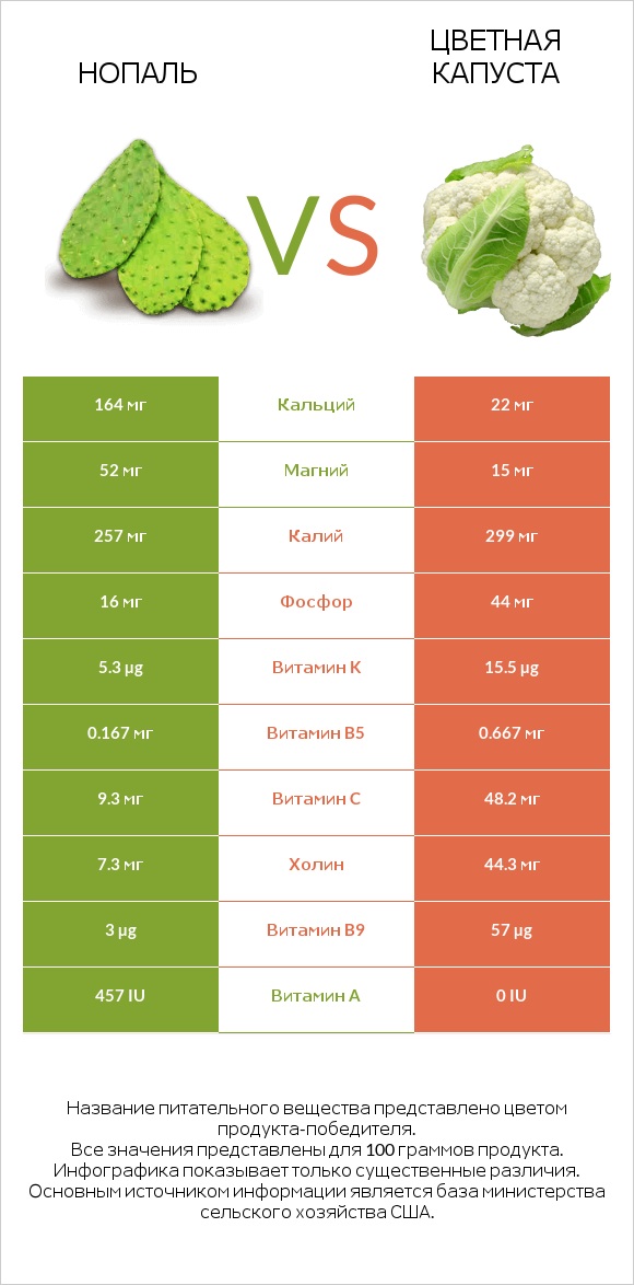 Нопаль vs Цветная капуста infographic