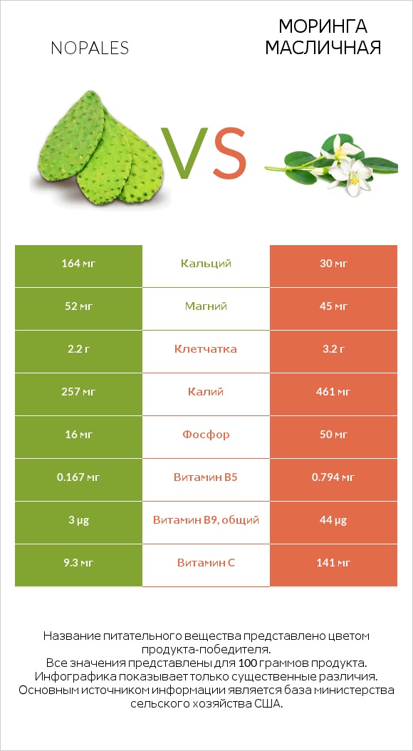 Nopales vs Моринга масличная infographic