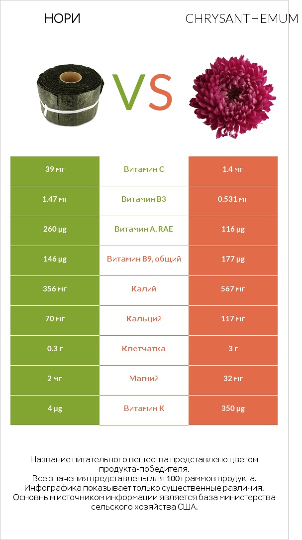 Нори vs Chrysanthemum infographic