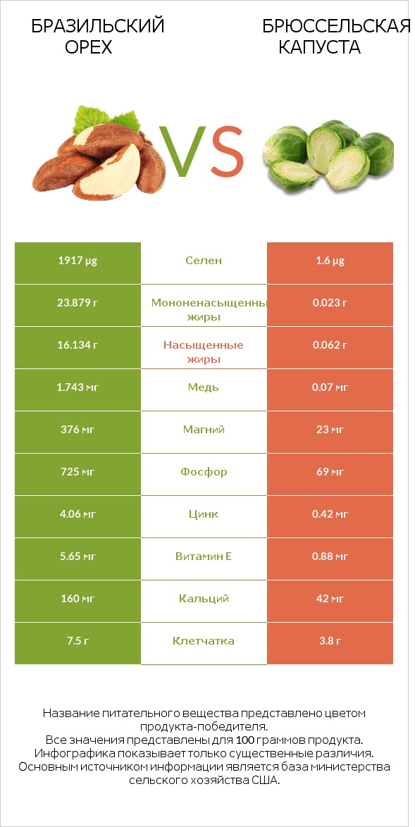 Бразильский орех vs Брюссельская капуста infographic