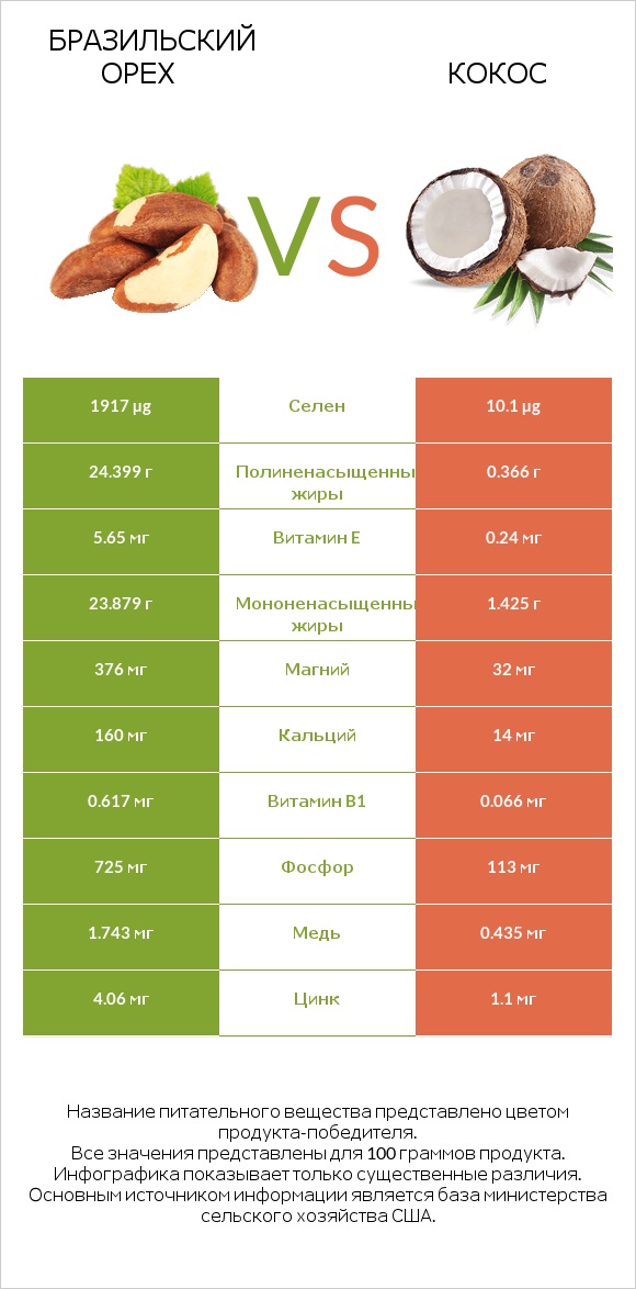 Бразильский орех vs Кокос infographic