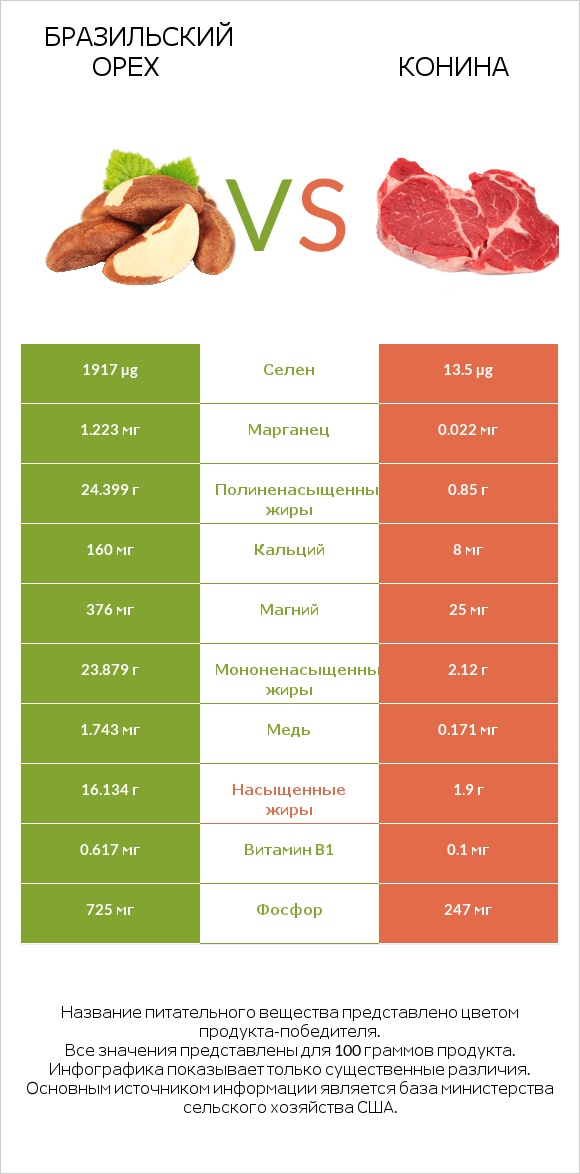 Бразильский орех vs Конина infographic