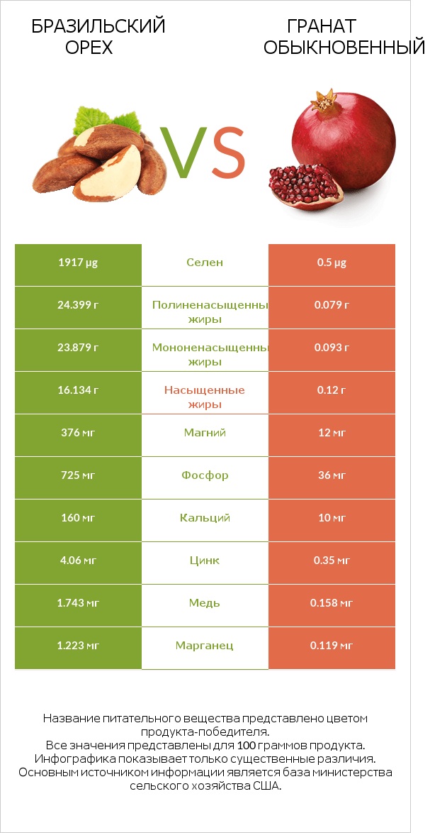 Бразильский орех vs Гранат обыкновенный infographic
