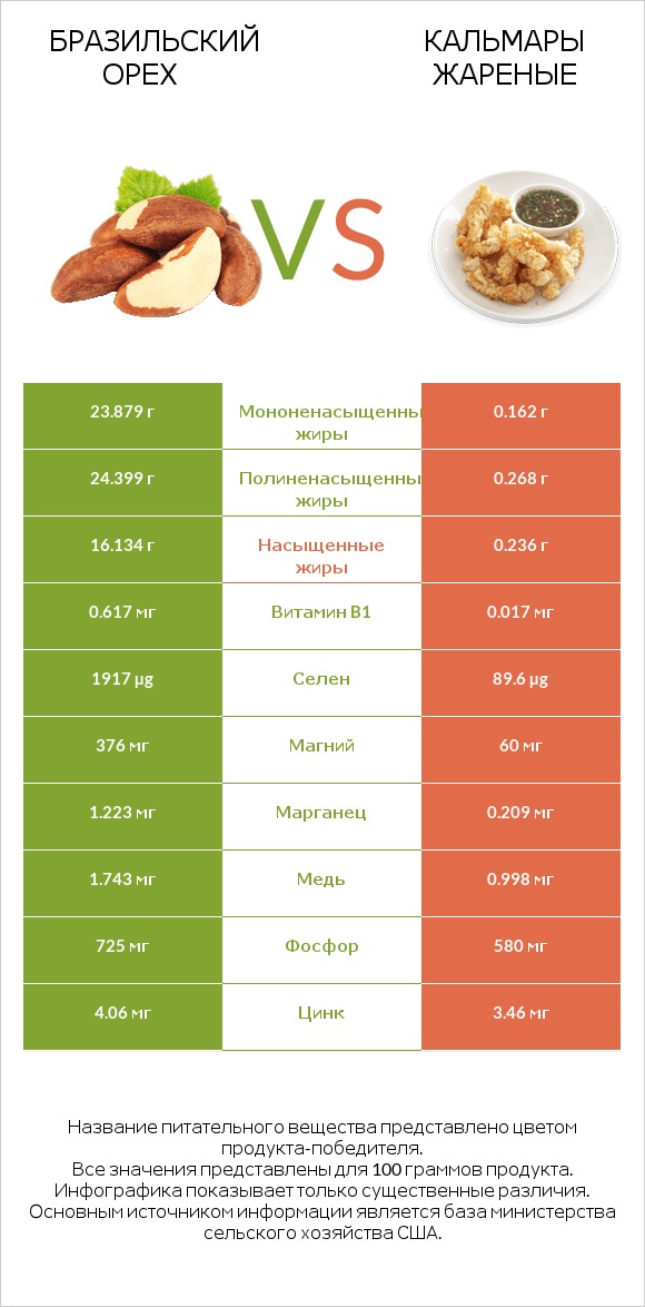 Бразильский орех vs Кальмары жареные infographic