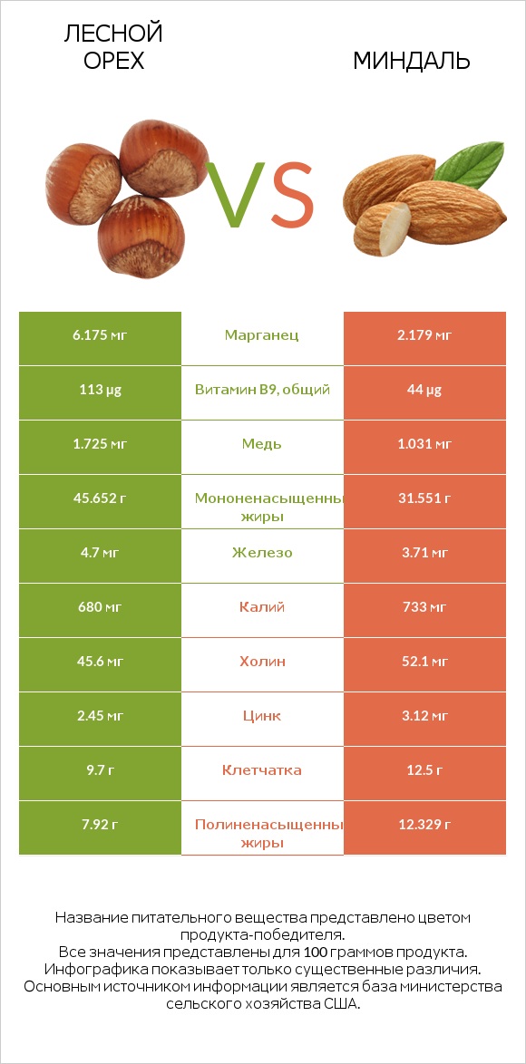 Лесной орех vs Миндаль infographic