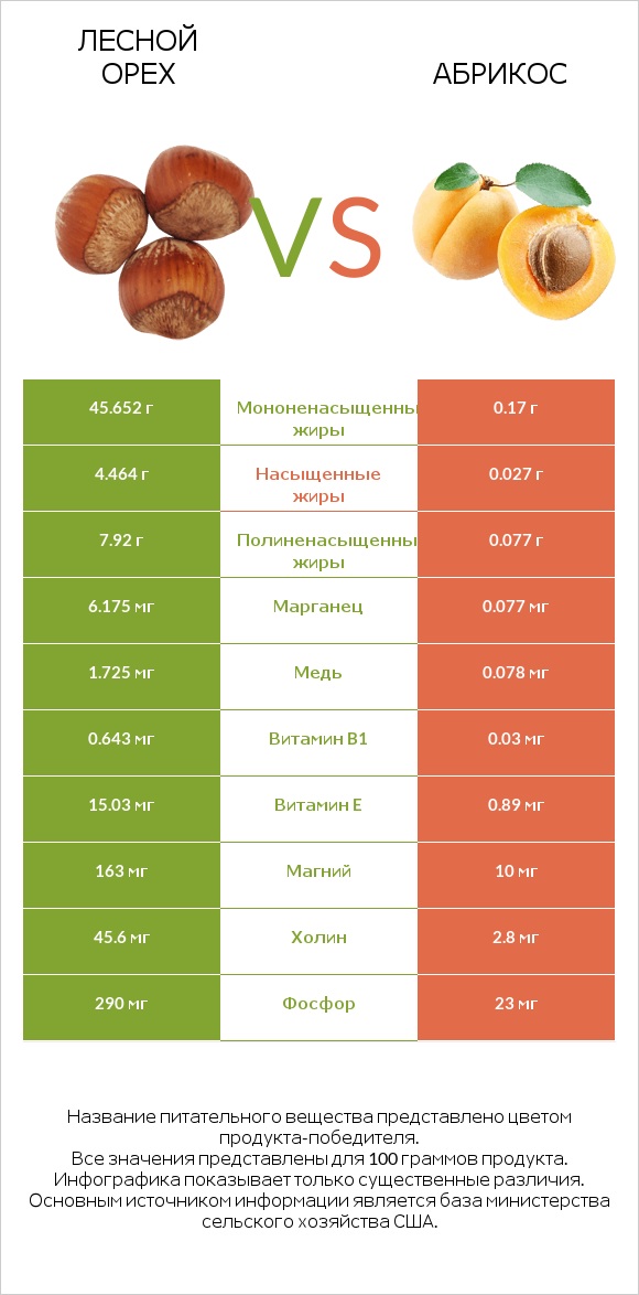 Лесной орех vs Абрикос infographic
