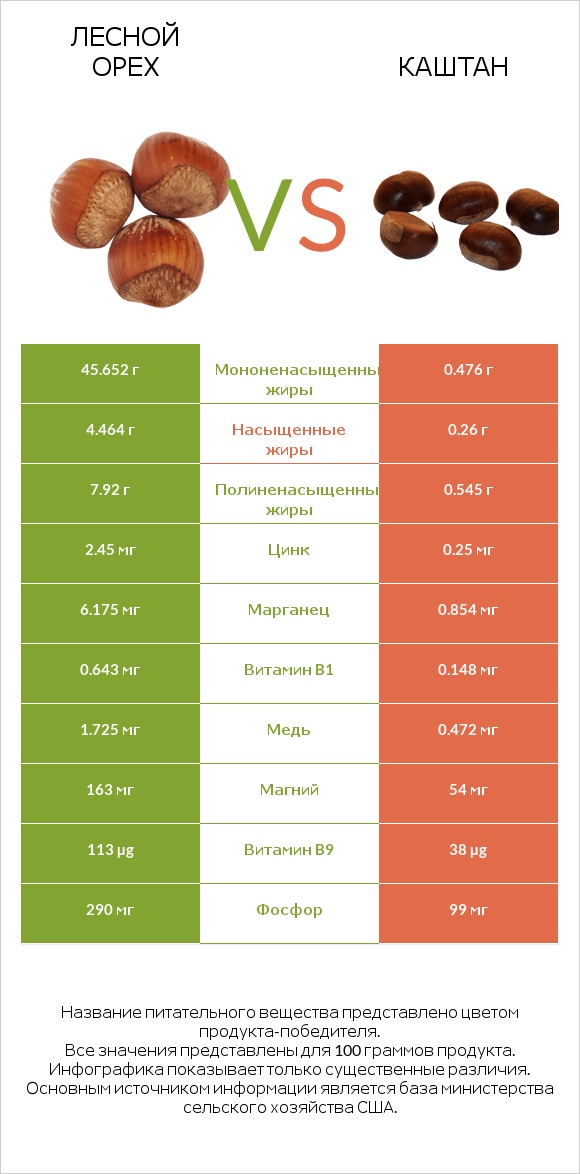 Лесной орех vs Каштан infographic