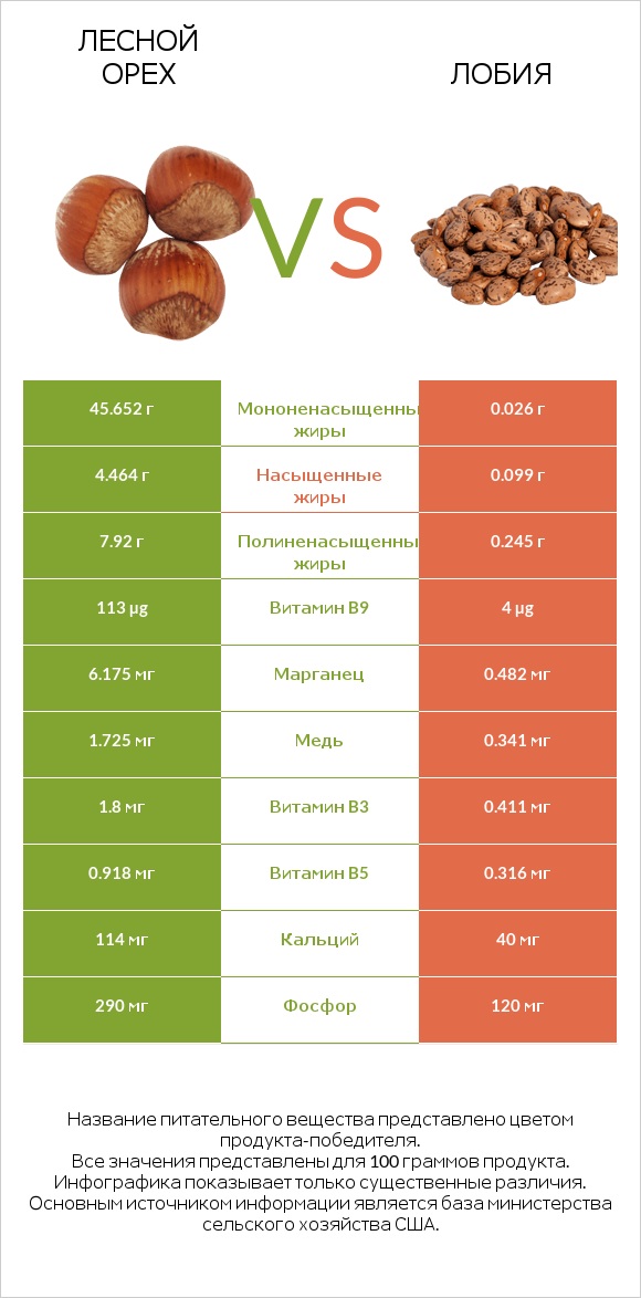 Лесной орех vs Лобия infographic