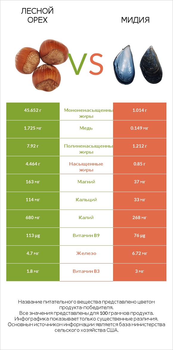 Лесной орех vs Мидия infographic