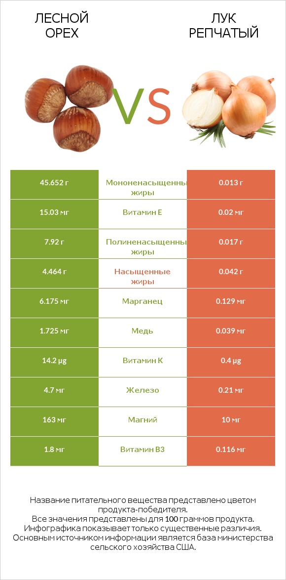 Лесной орех vs Лук репчатый infographic