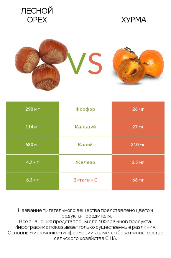 Лесной орех vs Хурма infographic