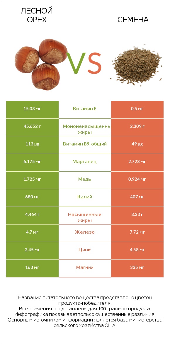 Лесной орех vs Семена infographic
