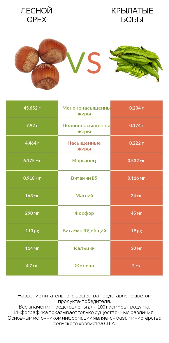 Лесной орех vs Крылатые бобы infographic