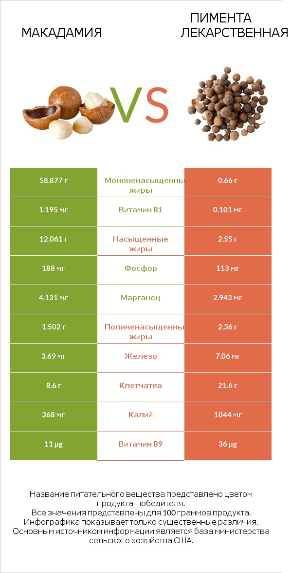 Макадамия vs Пимента лекарственная infographic