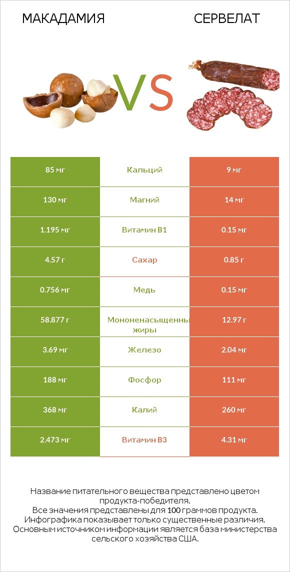 Макадамия vs Сервелат infographic
