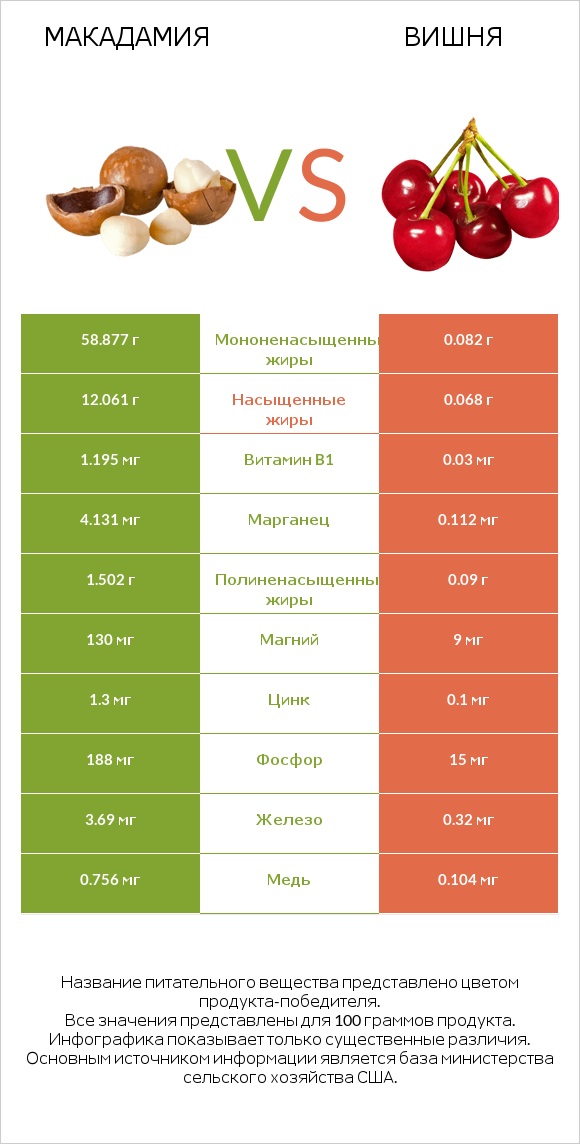 Макадамия vs Вишня infographic