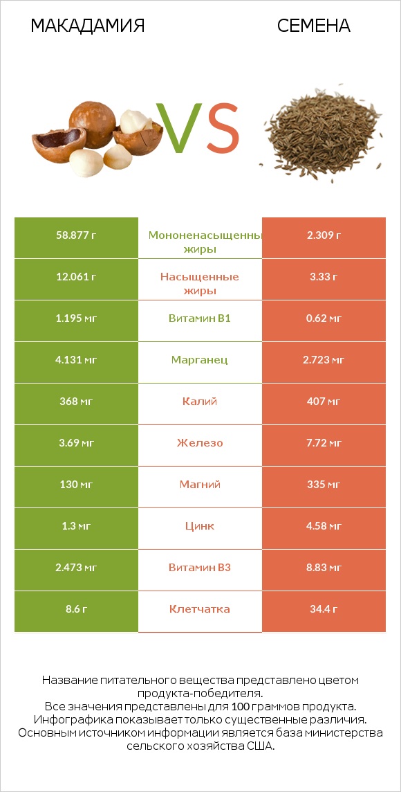 Макадамия vs Семена infographic