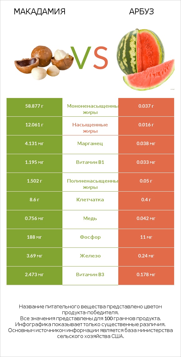 Макадамия vs Арбуз infographic