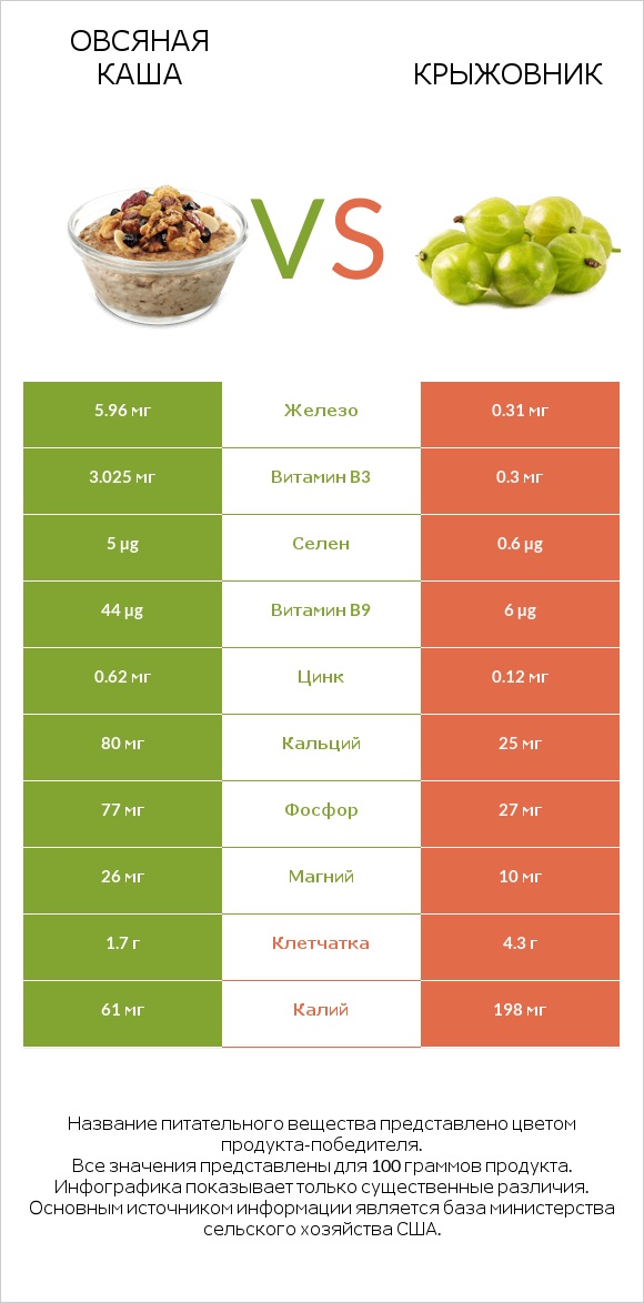 Овсяная каша vs Крыжовник infographic
