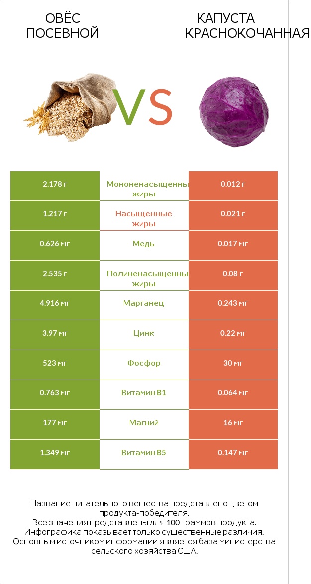 Овёс посевной vs Капуста краснокочанная infographic