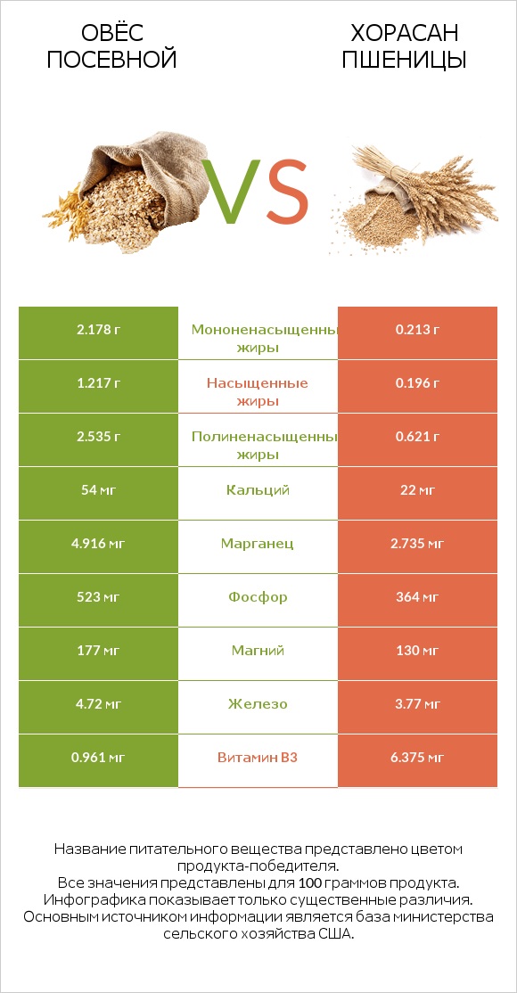 Овёс посевной vs Хорасан пшеницы infographic