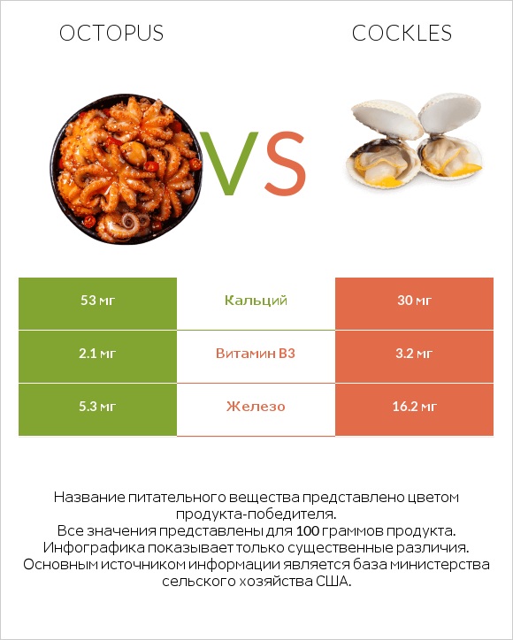 Octopus vs Cockles infographic