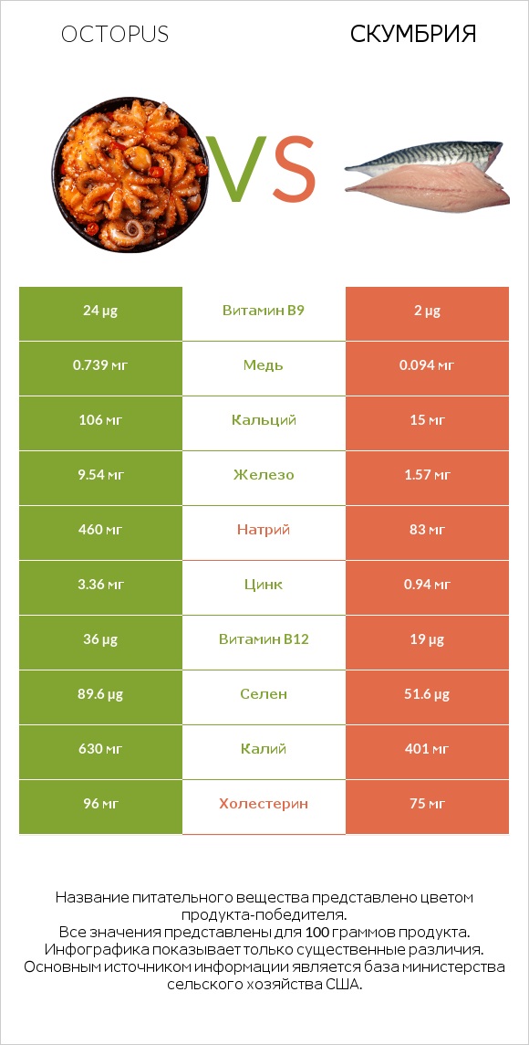 Octopus vs Скумбрия infographic