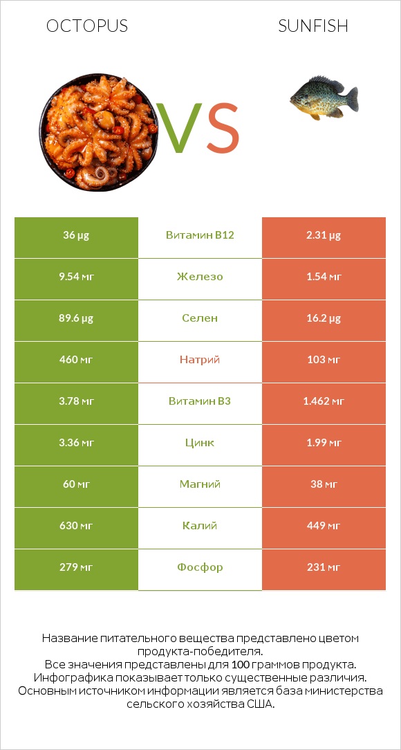 Octopus vs Sunfish infographic