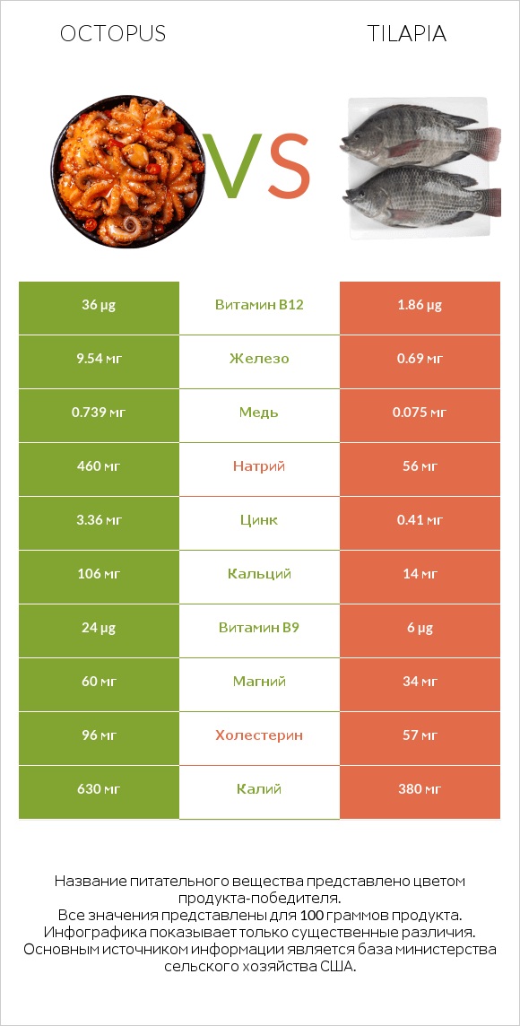 Octopus vs Tilapia infographic