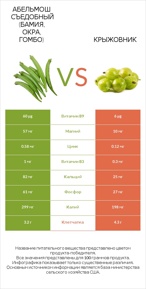 Абельмош съедобный (бамия, окра, гомбо) vs Крыжовник infographic