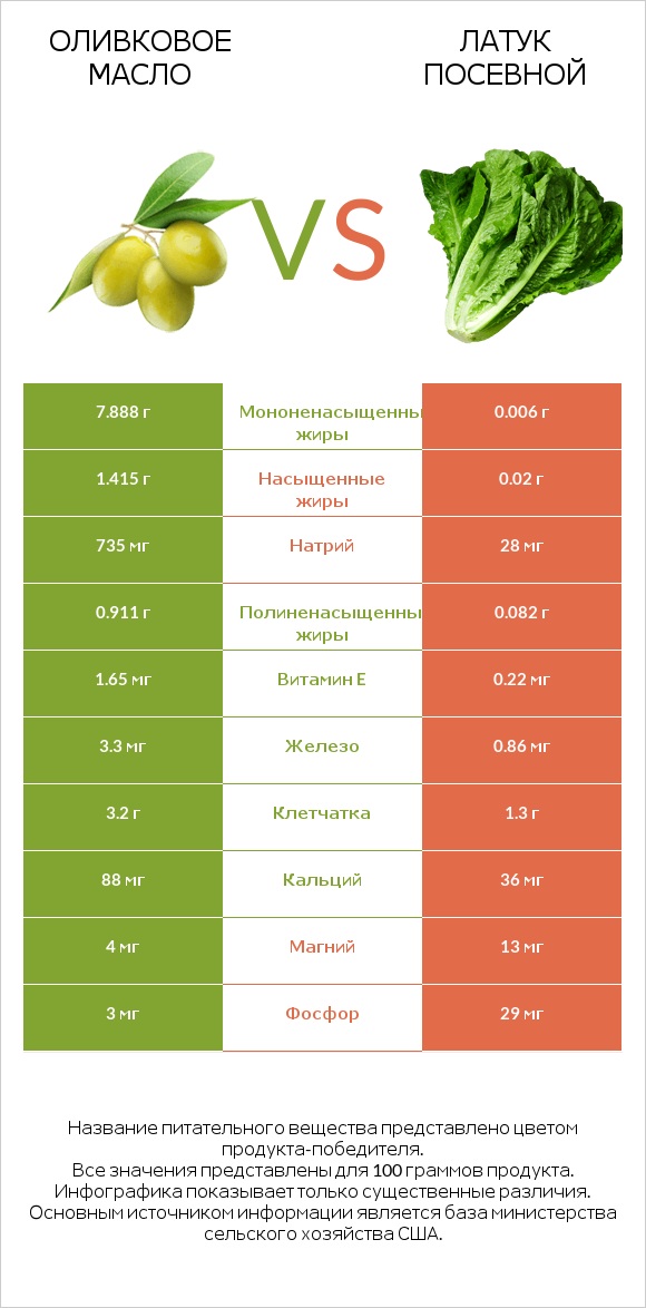 Оливковое масло vs Латук посевной infographic