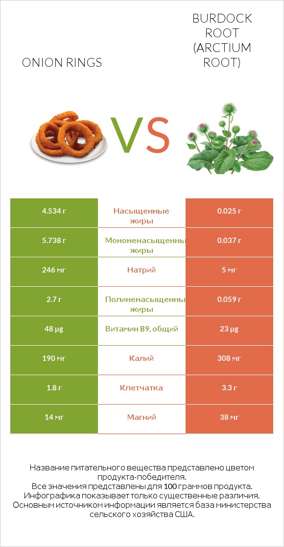 Onion rings vs Burdock root infographic
