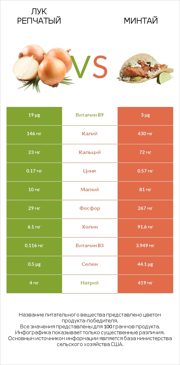Лук репчатый vs Минтай infographic