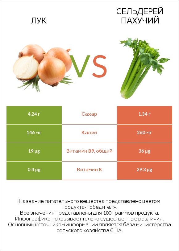 Лук репчатый vs Сельдерей пахучий infographic