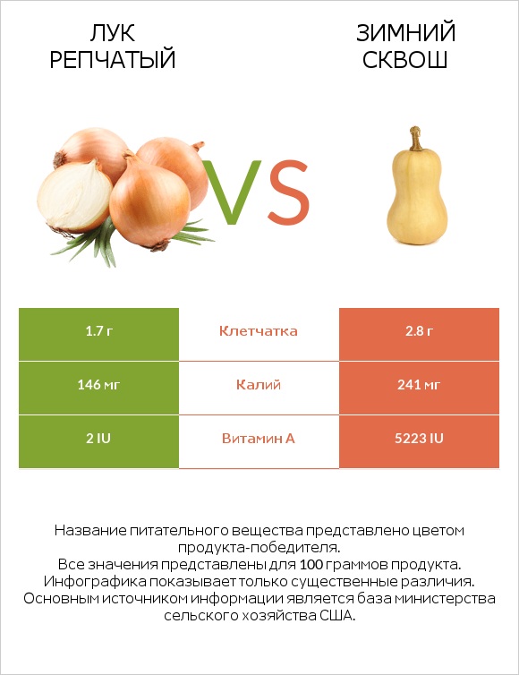 Лук репчатый vs Зимний сквош infographic