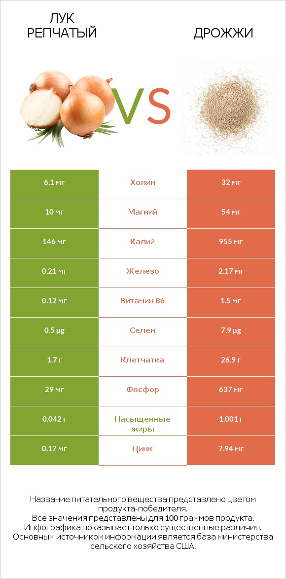 Лук репчатый vs Дрожжи infographic