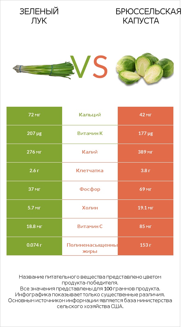 Зеленый лук vs Брюссельская капуста infographic