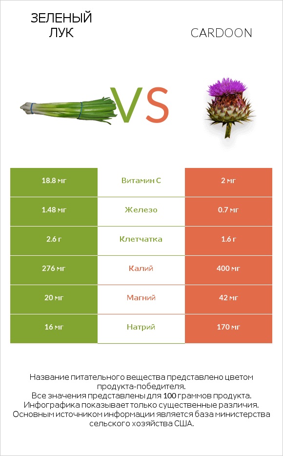 Зеленый лук vs Кардон infographic