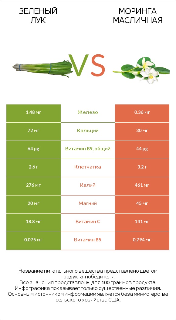 Зеленый лук vs Моринга масличная infographic
